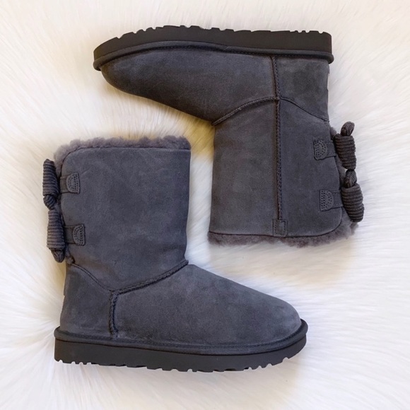 UGG Bailey Corduroy Bow Suede Boots In Charcoal - Picture 4 of 8